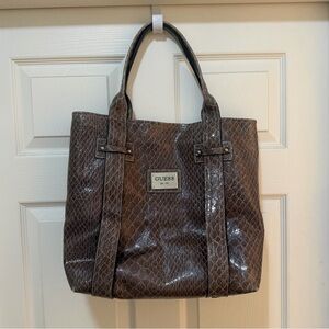 Authentic GUESS Retile Brown Tote Bag